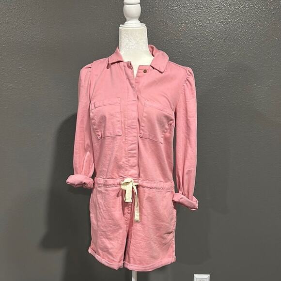 1. STATE Long Sleeve Tie Waist Romper Jumpsuit Blush Pink Casual S - Picture 4 of 7